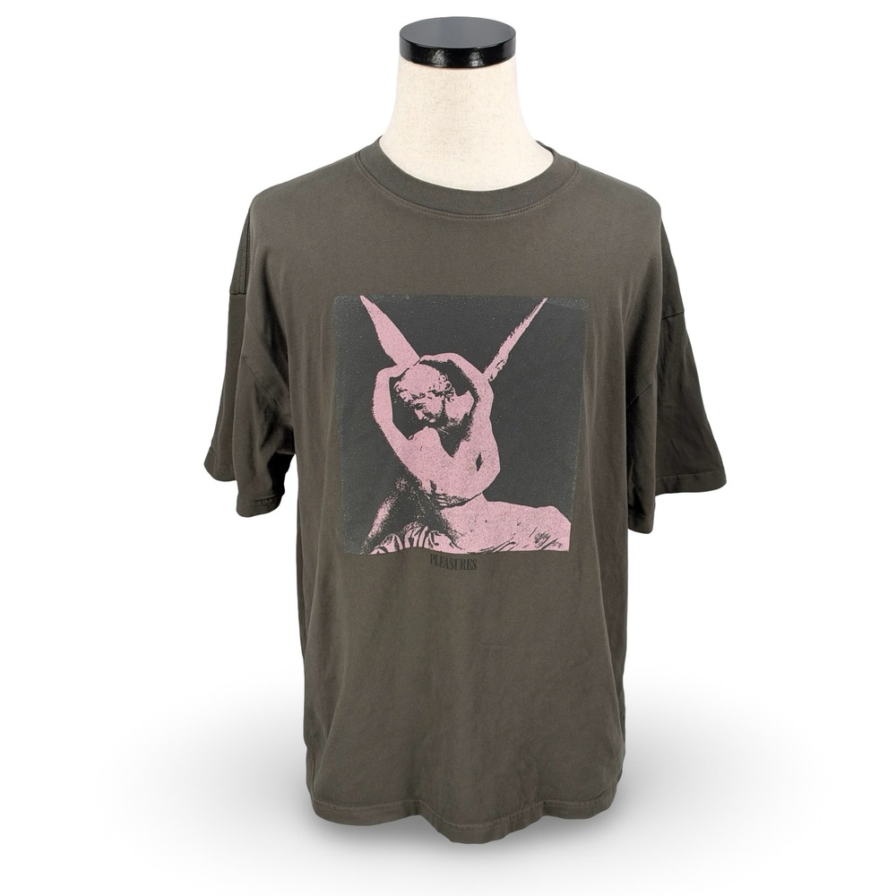 Pleasures Mens XL Brown Graphic Statue Angel Art T-Shirt Short Sleeve Cotton